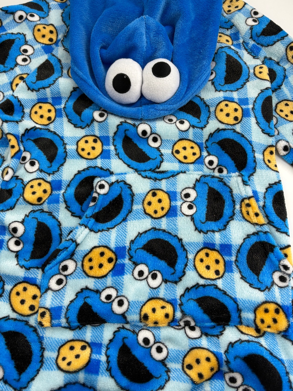 Sesame Street Cookie Monster Blue Fleece oversized Hoodie with Hood Eyes - Picture 3 of 7